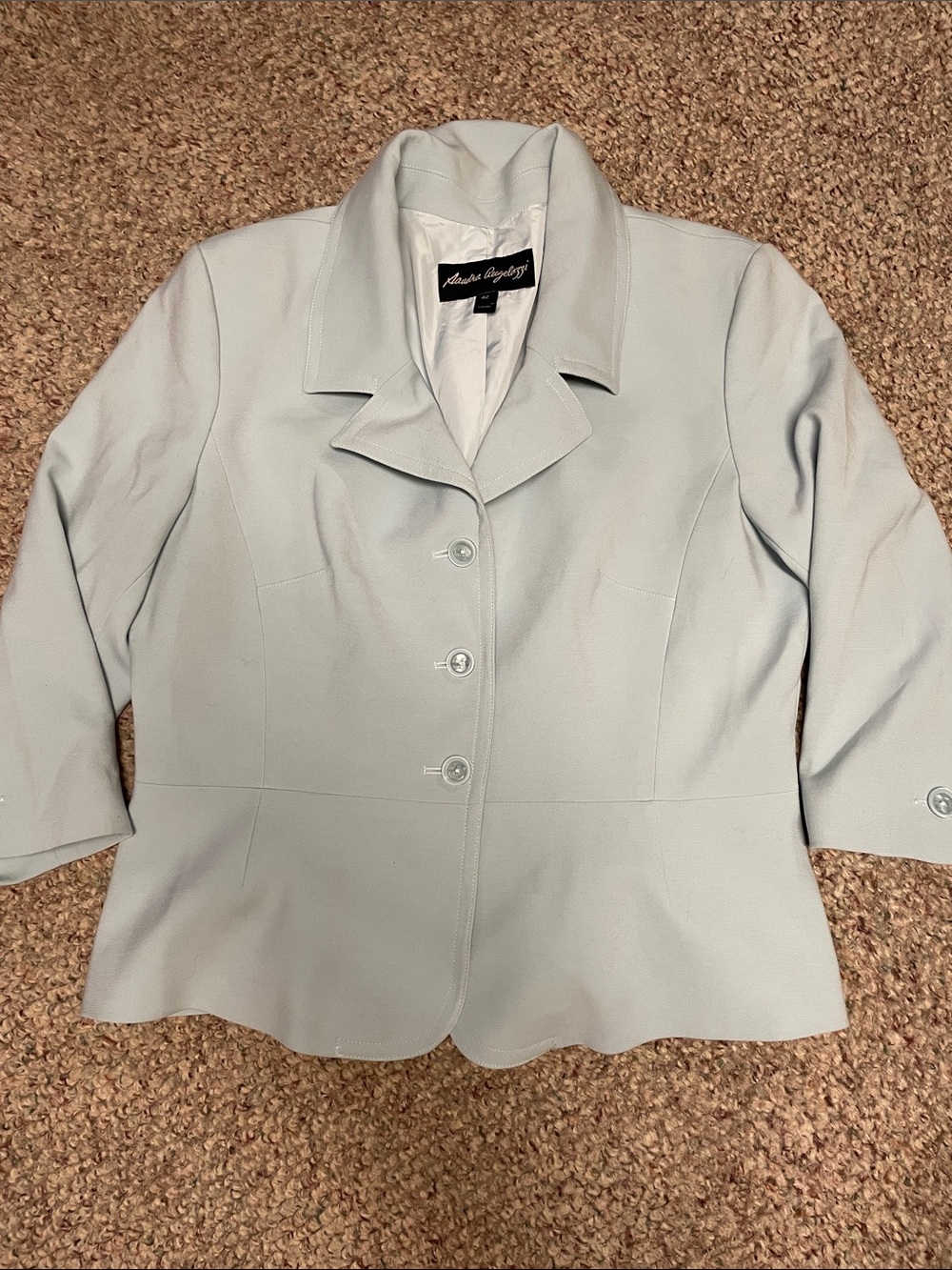 Sandra Angelozzi Light Blue cropped sleeve Button Front Blazer Jacket- new